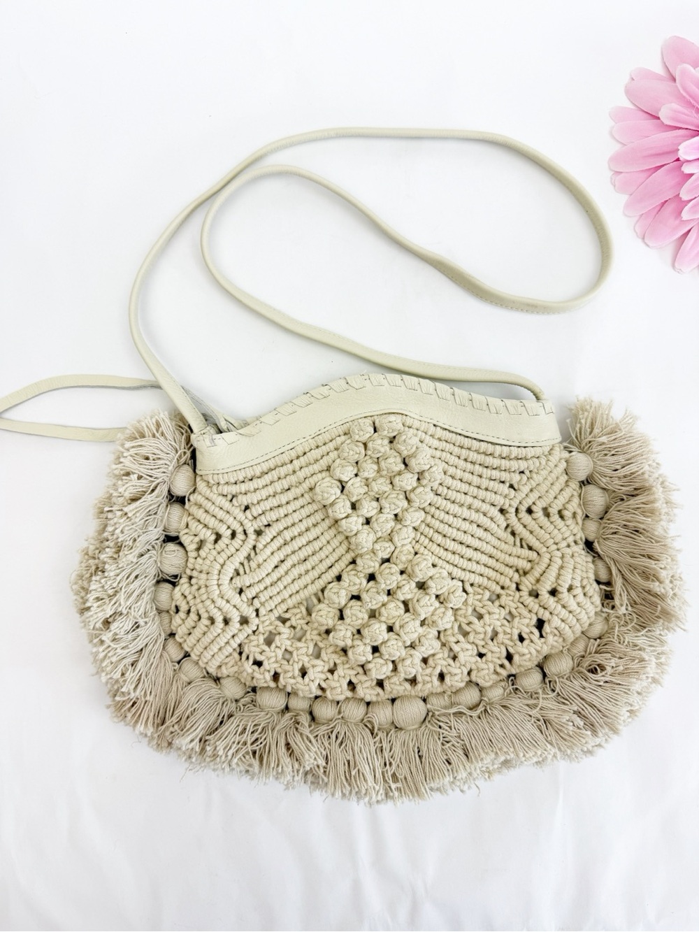 Cleobella X Anthropologie Soho Handwoven Macrame Crochet Tassel Crossbody Bag